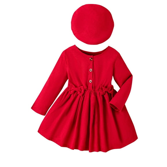 Sngxgn Girl Party Dress Long Sleeve A-Line Dresses(Red,7Y)