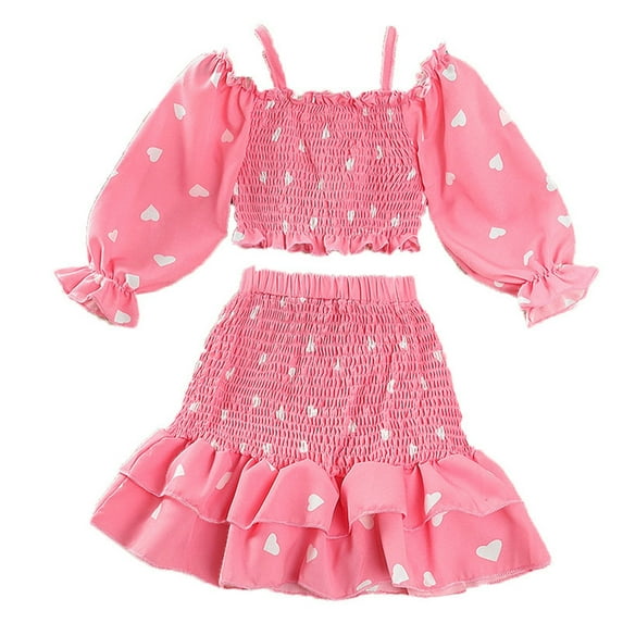 Sngxgn Girl Summer Skirt Outfits Two Piece Long Set Clothes Dress Skirt Clothing Set(Pink,6Y)