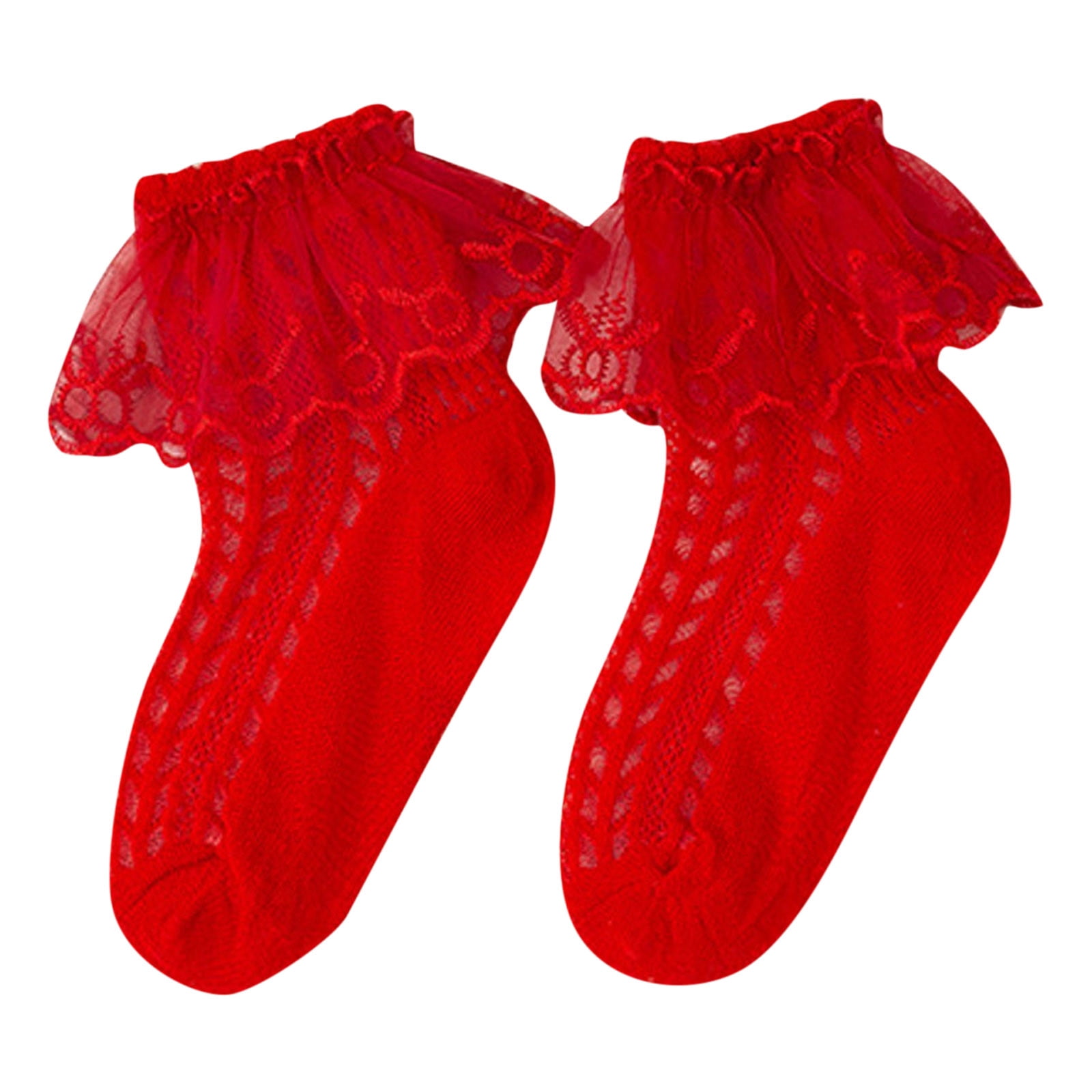 Sngxgn Girl Toddler Kids Cotton Socks Frilly Turn Dress Baby Socks, Red