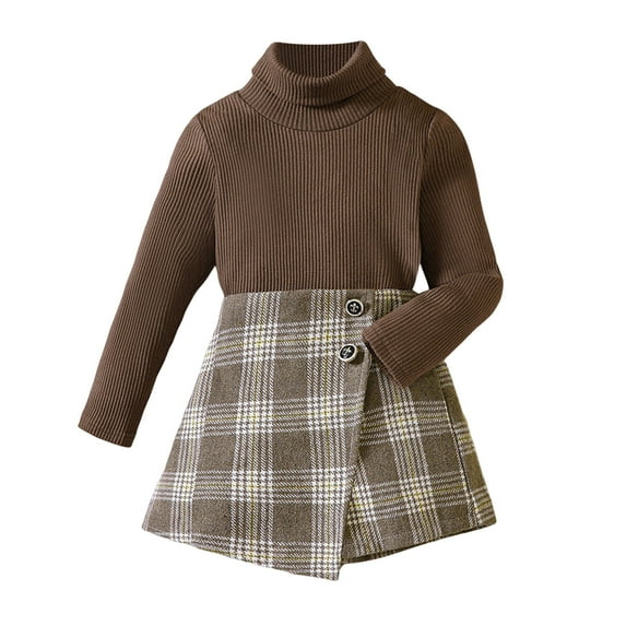 Sngxgn Girl's 2 Piece Outfits Button Front Long Sleeve Jacket and Skirt Set(Brown,130)