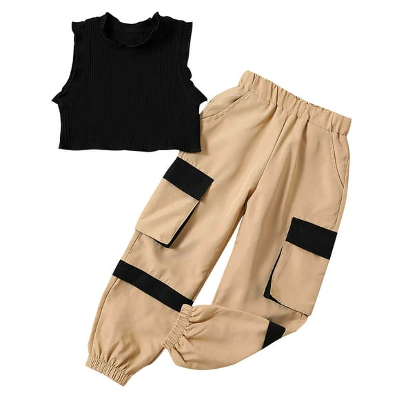 Sngxgn Girl's 2 Piece Outfits Button Front Long Sleeve and Shorts Set(Black,130)