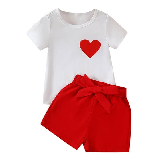 Sngxgn Girl's 2 Piece Outfits Button Front Long Sleeve and Shorts Set(Red,4Y)
