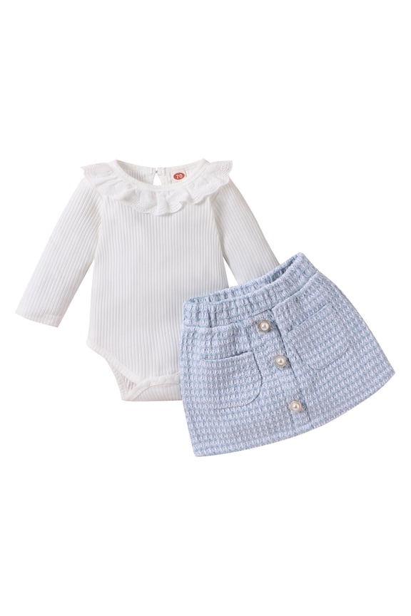 Girl's 2 Piece Outfits Half Sleeve Jacket and Ruffle Mini Skirt Set(White,70)