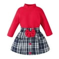 thumbnail image 1 of Sngxgn Girl's 2 Piece Outfits Long Sleeve Crop Tops Ribbed Tank Top and Pleated Skirt Set(Red,24M), 1 of 9