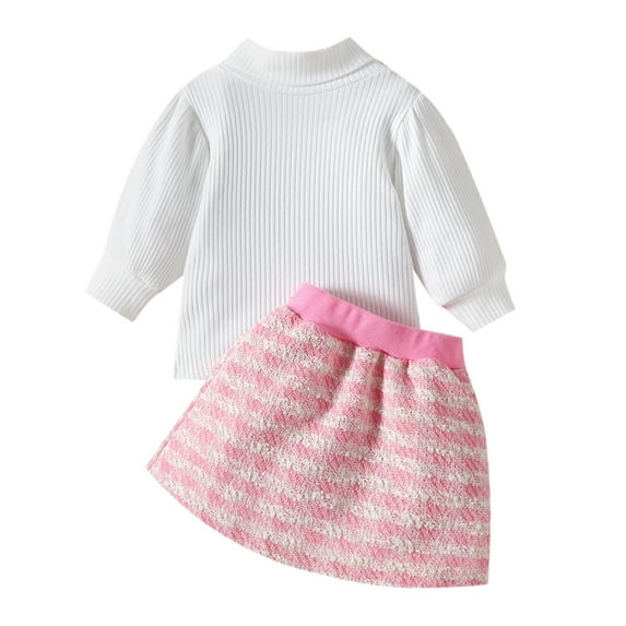 Sngxgn Girl's 2 Piece Outfits Long Sleeve Crop Tops Ribbed Tank Top and Pleated Skirt Set(Red,80)