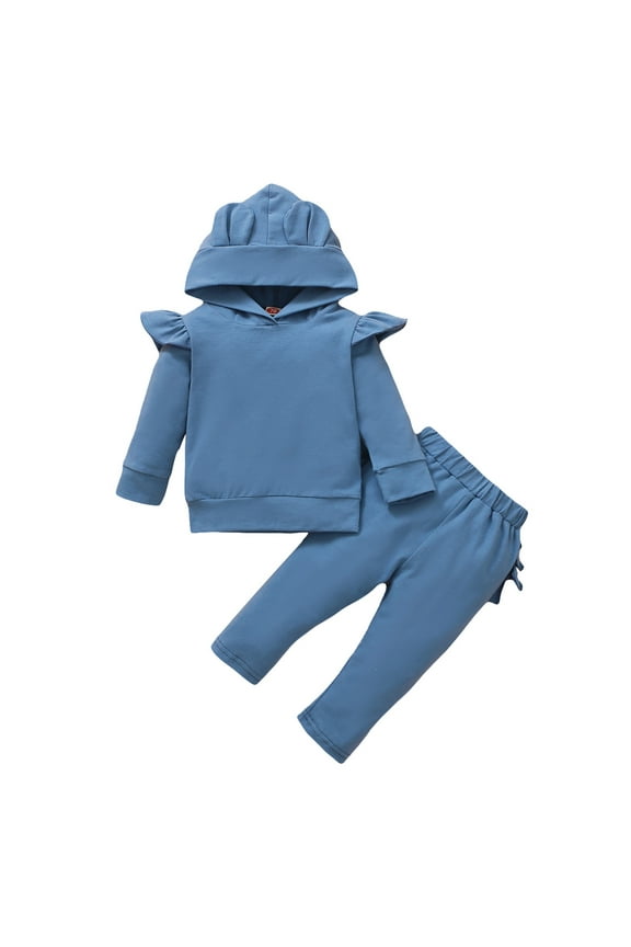 Girl's 2 Piece Rib Knit Outfits Twist Front Long Sleeve Top and Flare Pants Set(Blue,70)