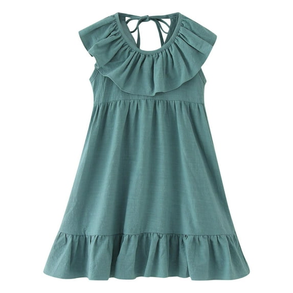 Sngxgn Girl's A Line Flowy Ruffle Sleeveless Party Mini Dress(Blue,100)
