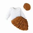 thumbnail image 1 of Sngxgn Girl's Casual 2 Piece Outfits Long Sleeve Tees and Pleated Skirt Set(White,7), 1 of 9