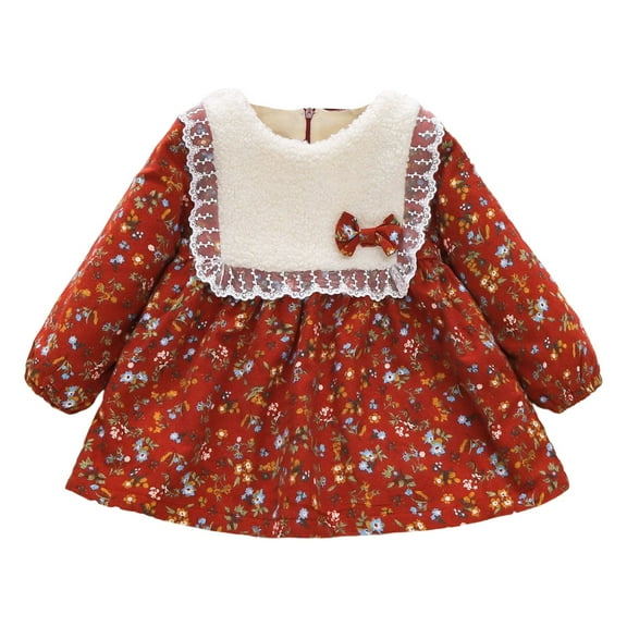 Sngxgn Girl's Long Sleeve Neck Dress Casual Flared Dresses(Orange,10)