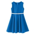 thumbnail image 1 of Sngxgn Girl's Short Sleeve Button up Pleated Loose Casual Midi Dress(Blue,130), 1 of 7