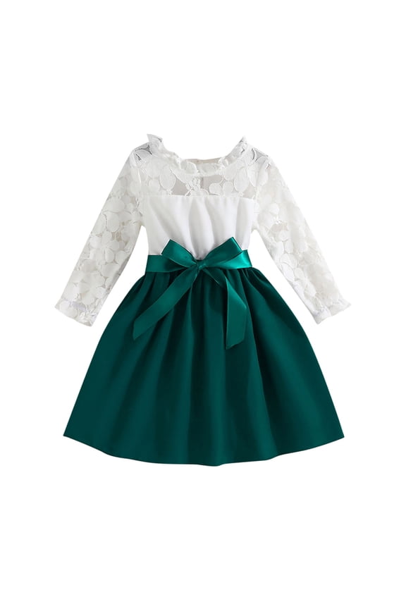 Girl's Short Sleeve Floral Print Loose Casual Long Dress(Green,6)