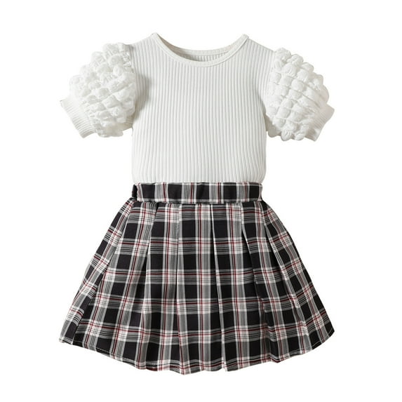 Sngxgn Girl's Skirt Outfits Long Sleeve Knitted Shirt Sweater Ruffle Trim Tshirt Tops & Mini Skirt Cute Clothes 2 Piece Set(Black,100)