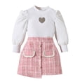 thumbnail image 1 of Sngxgn Girl's Skirt Outfits Mesh Puff Sleeve Tshirt Tops & Mini Skirt Design Cute Clothes 2 Piece Set(Pink,130), 1 of 3