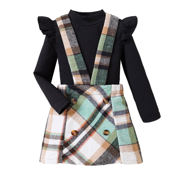 Sngxgn Girl's Skirt Sets Casual Fall Outfits Corduroy Skirt and Long Sleeve Rib Knit Shirt Tops Trendy 2 Piece Clothes(Black,3Y)