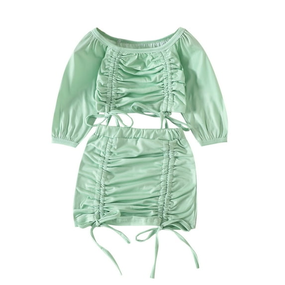 Sngxgn Girl's Skirt Sets Casual Fall Outfits Corduroy Skirt and Long Sleeve Rib Knit Shirt Tops Trendy 2 Piece Clothes(Mint Green,90)