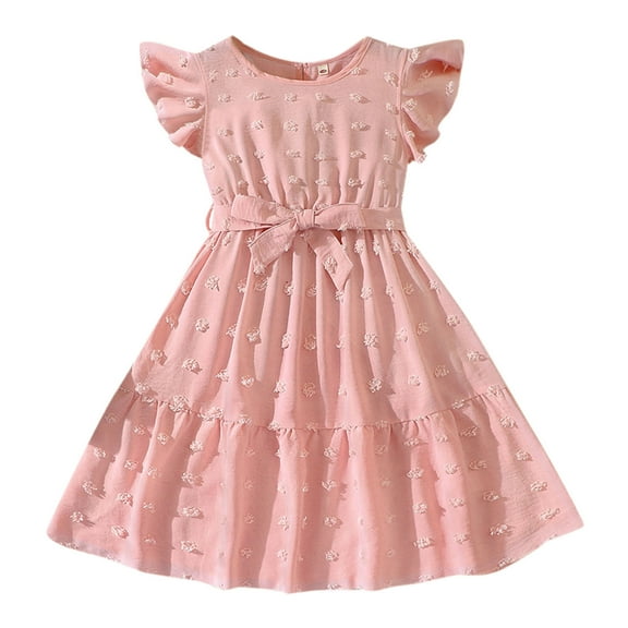 Sngxgn Girl's Summer Dresses Ruffle Sleeve Tiered Swing Midi Casual Sundress(Red,150)