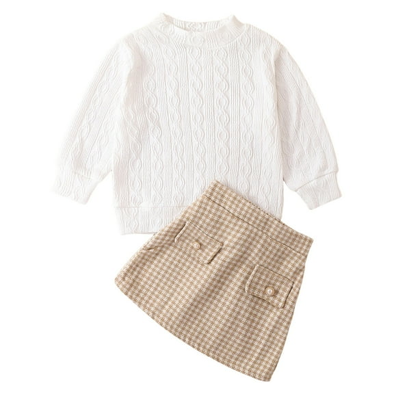 Sngxgn Girl's Two Piece Outfits Ruffle Trim Short Sleeve T Shirt and Skirt Sets(White,7Y)