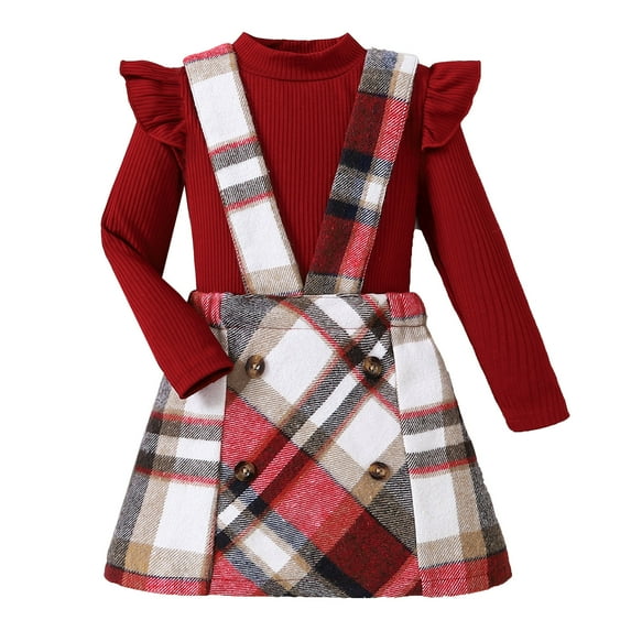 Sngxgn Girls 2 Piece Outfit High Neck Tee Shirt with Mini Skirt Set(Red,5Y)