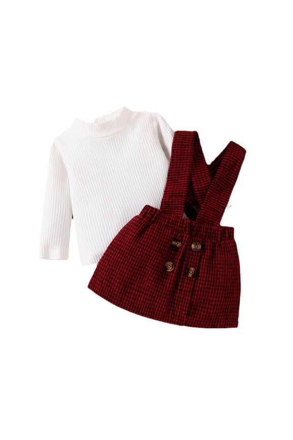 Girls 2 Piece Outfit Ruffle Trim Long Sleeve T Shirt and Short Skirt Set(Red,18)