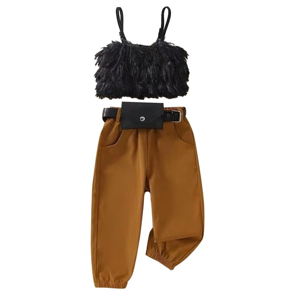 Sngxgn Girls 2 Piece Outfits Cute Crop Top Cargo Pants Trendy Clothing Sets(Khaki,100)