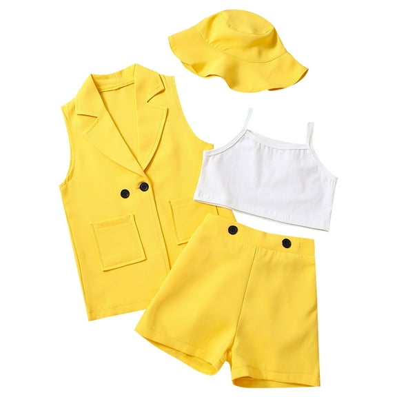 Sngxgn Girls 2 Piece Outfits Cute Crop Top Cargo Pants Trendy Clothing Sets(Yellow,90)
