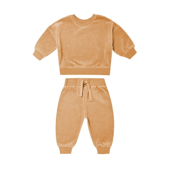 Sngxgn Girls 2 Piece Outfits Tracksuit Clothes Sweatsuit Ruffle Pullover Sweatshirt Sweatpants Clothing Sets(Yellow,90)