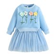 thumbnail image 1 of Sngxgn Girls 2 Piece Skirt Set Long Sleeve Knitted Sweater Pullover Top and Pleated Skirt 2 Piece Outfit(Light Blue,24M), 1 of 7