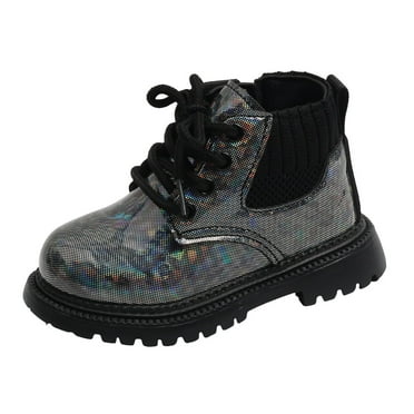 Sngxgn Girls Boots Boot Winter Side Zipper Lace-up Walking Shoes for Toddlers Little Kid(Black,10)