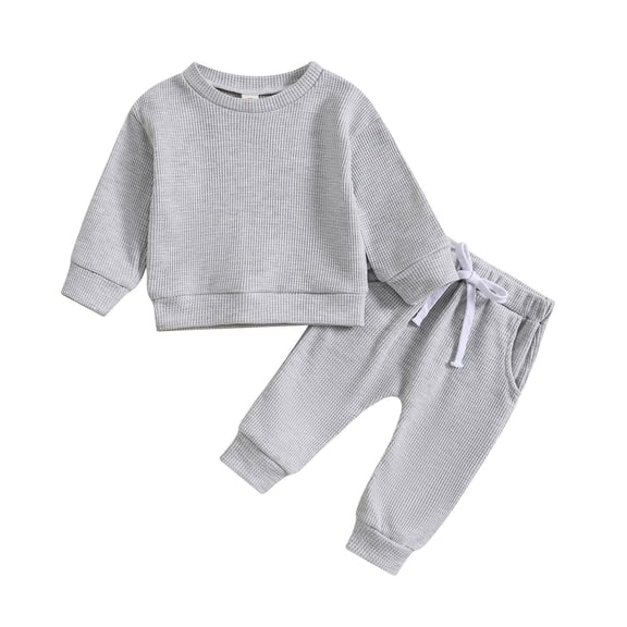 Sngxgn Girls Clothing Sets Square Neck Rib Knit Shirts + Stylish Wide Leg Pants + Cute 2pcs Fall Clothes Outfits(Grey,70)