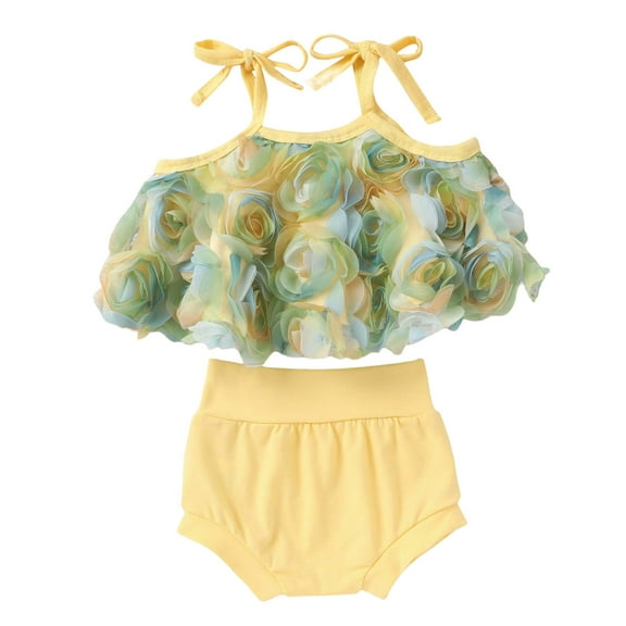 Sngxgn Girls Clothing Sets Square Neck Rib Knit Shirts   Stylish Wide Leg Pants   Cute 2pcs Fall Clothes Outfits(Yellow,70)