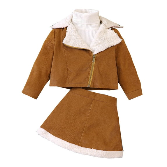 Sngxgn Girls Dresses 2 Piece Outfit Dress with Crop Button up Blouse Clothing(Brown,130)