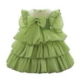 thumbnail image 1 of Sngxgn Girls Dresses Casual A-line Ruffled Button Long Sleeve Swing Dress(Green,80), 1 of 4