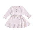 thumbnail image 1 of Sngxgn Girls Dresses Casual A-line Ruffled Button Long Sleeve Swing Dress(White,90), 1 of 9