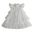 thumbnail image 1 of Sngxgn Girls Dresses Long Sleeve V Neck Ruffle Tiered Casual Party Dress(White,130), 1 of 4