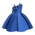thumbnail image 1 of Sngxgn Girls Dresses Short Sleeve Solid Color Casual A-Line Pleated Dress(Blue,130), 1 of 6