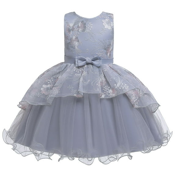 Sngxgn Girls Dresses Short Sleeve Stretch A-line Solid Color Dress for Toddler(Grey,110)