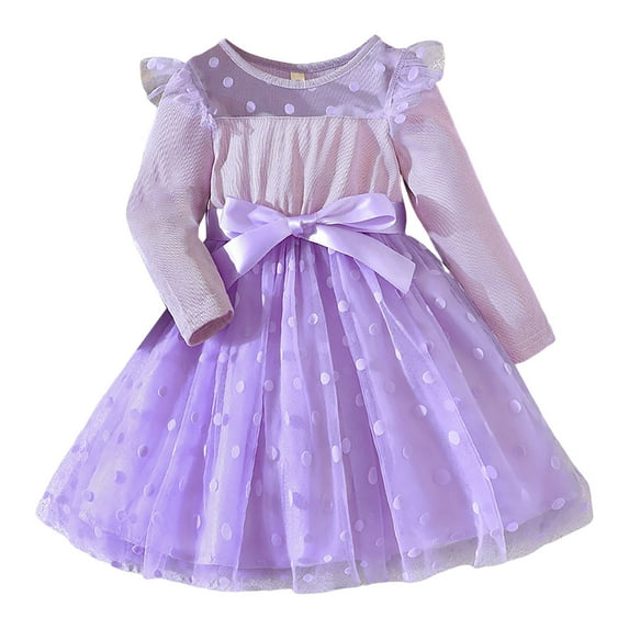 Sngxgn Girls Dresses Short Sleeve Stretch A-line Solid Color Dress for Toddler(Purple,90)