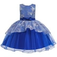 thumbnail image 1 of Sngxgn Girls Dresses Solid Color Tie Back Long Sleeve Ruffle Hem Casual Elegant Little Girl Dresses(Blue,90), 1 of 5