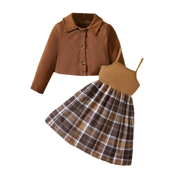 Sngxgn Girls Dresses Solid Color Tie Back Long Sleeve Ruffle Hem Casual Elegant Little Girl Dresses(Brown,120)