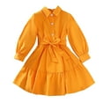 thumbnail image 1 of Sngxgn Girls Dresses Solid Color Tie Back Long Sleeve Ruffle Hem Casual Elegant Little Girl Dresses(Orange,5Y), 1 of 8
