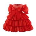 thumbnail image 1 of Sngxgn Girls Long Sleeve Backless Lace Flower Square Neck Tiered Ruffle Swing Party Dress(Red,90), 1 of 4