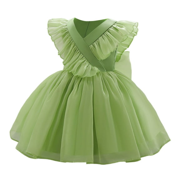 Sngxgn Girls Long Sleeve Dress Kids Spring Bodycon Dresses Elegant Lantern Sleeve(Green,90)