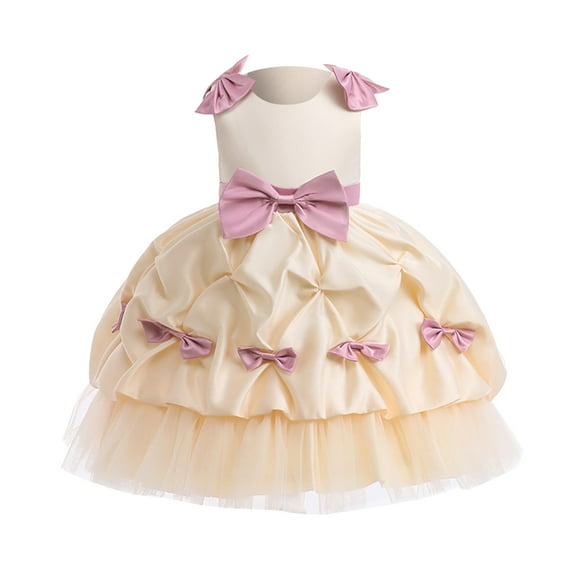 Sngxgn Girls Long Sleeve Stretchy Dress A line Twirly Skater School Party Dress(Beige,7Y)