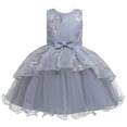 thumbnail image 1 of Sngxgn Girls Loose 3/4 Sleeve Casual Ruffle Swing Long Dress(Grey,100), 1 of 5