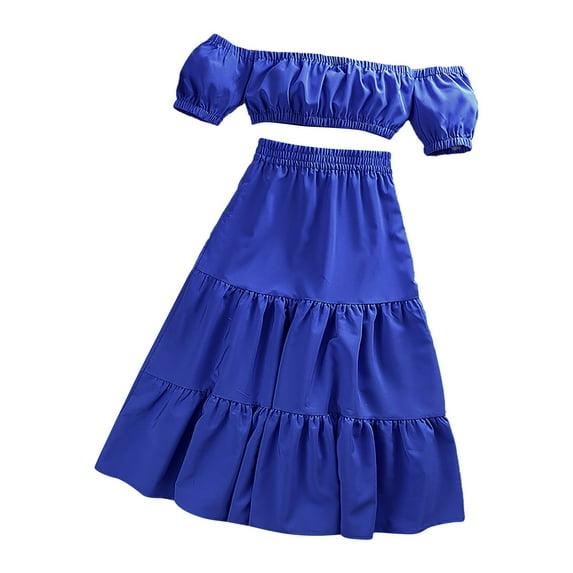 Sngxgn Girls Pleated Skirt Set 2 Piece Outfit Dresses Long Sleeve Top Cute Clothes Outfit for Kid(BU1,4-5 Years)