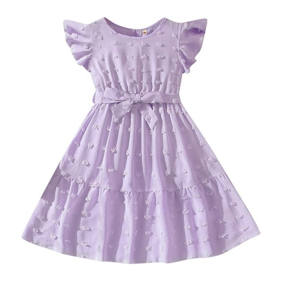 Sngxgn Girls Ruffle Tiered Dress Long Sleeve Flowy A-Line Dress(Purple,140)