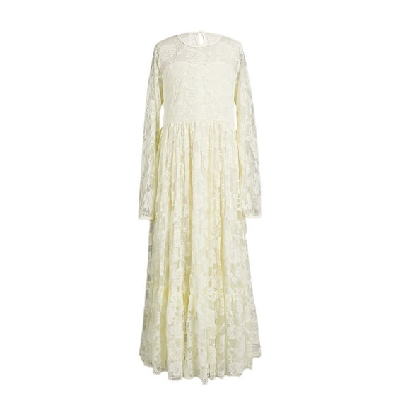 Sngxgn Girls Ruffle Tiered Dress Long Sleeve Flowy A-Line Dress(WH2,110)