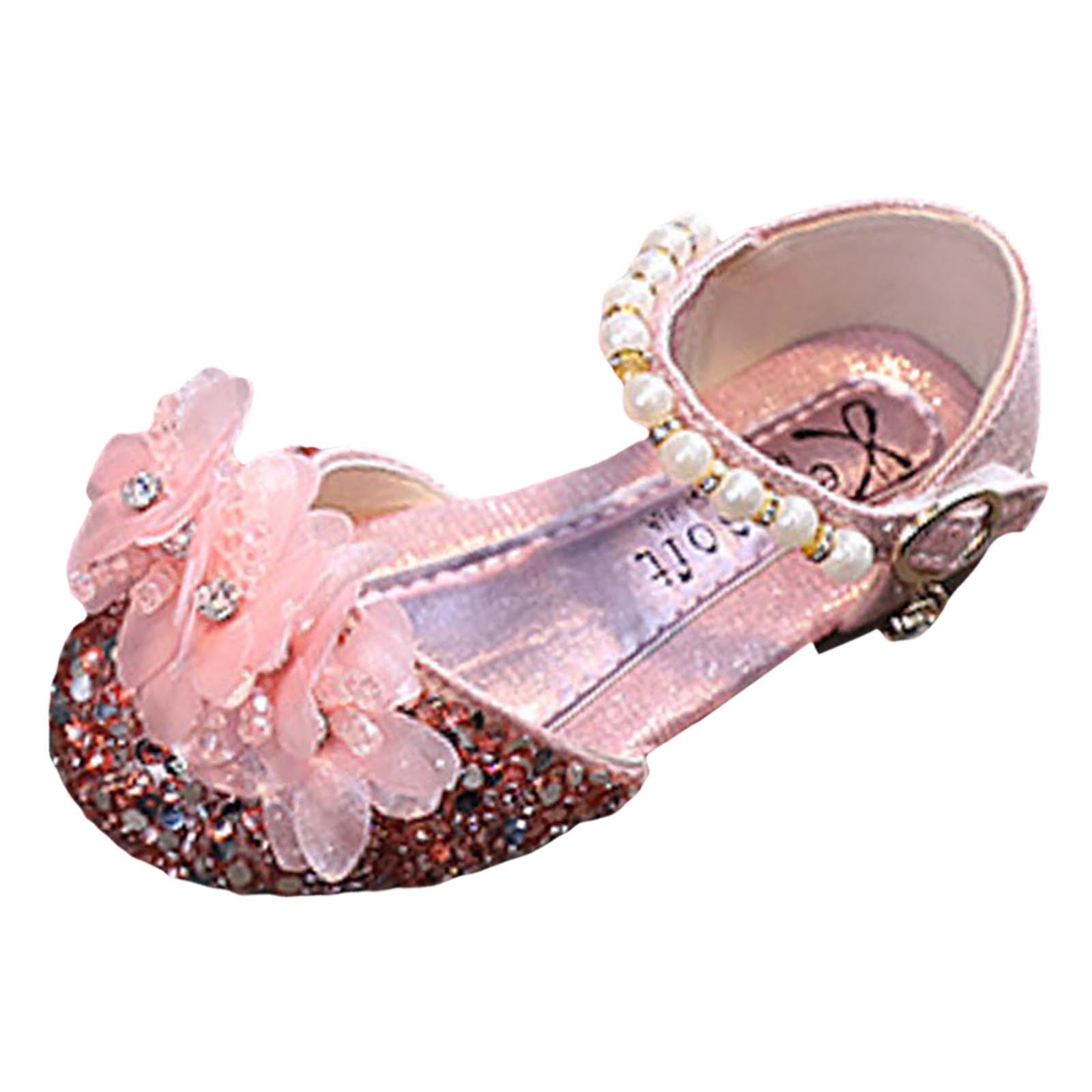 Girls' Sparkly Open-Toe Dress Sandals with Pearls and Rhinestones