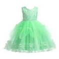 thumbnail image 1 of Sngxgn Girls' Sleeveless Party Dress, Fit and Flare Silhouette, Round Neckline & Back Zip Closure(Green,150), 1 of 8