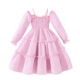 thumbnail image 1 of Sngxgn Girls Summer Dresses Square Neck Ruffle Sleeve Tie Back A-Line Swing Casual Midi Dress(Pink,7Y), 1 of 5